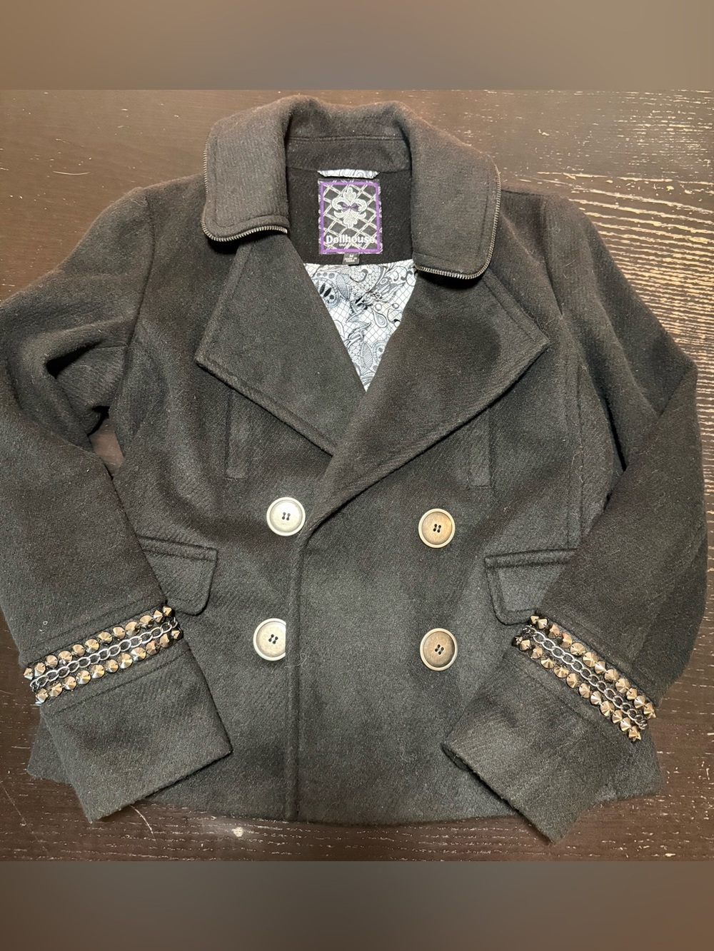 Dollhouse black preppy punk pea coat chic rocker studded jacket medium - Picture 2 of 14
